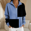 Women's Colorblock Plaid Zip-Up Sweatshirt with Stand Collar in blue colorblock