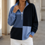 Women's Colorblock Plaid Zip-Up Sweatshirt with Stand Collar