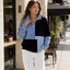 Women's Colorblock Plaid Zip-Up Sweatshirt with Stand Collar