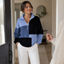 Women's Colorblock Plaid Zip-Up Sweatshirt with Stand Collar