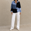 Women's Colorblock Plaid Zip-Up Sweatshirt with Stand Collar