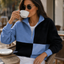 Women's Colorblock Plaid Zip-Up Sweatshirt with Stand Collar