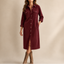 Women's Corduroy Button Front Shirt Dress in burgundy