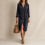 Women's Corduroy Button Front Shirt Dress in charcoal