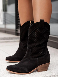 Women's cowboy boots with perforated detail in black