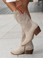 Women's cowboy boots with perforated detail in khaki