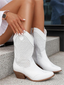 White cowboy boots worn with a dress