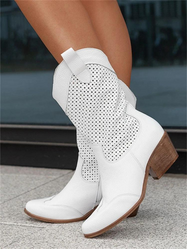Women's cowboy boots with perforated detail in white