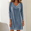 Women's Cowl Neck Velvet Dress, Loose Fit Long Sleeve