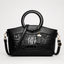 Women's Croc-Embossed Vegan Leather Tote Bag with Round Handles and Strap in midnight black