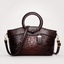 Women's Croc-Embossed Vegan Leather Tote Bag with Round Handles and Strap in dark brown