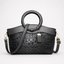 Women's Croc-Embossed Vegan Leather Tote Bag with Round Handles and Strap in gray