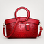 Women's Croc-Embossed Vegan Leather Tote Bag with Round Handles and Strap in red