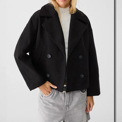 Women's cropped double breasted peacoat in black