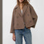 Women's cropped double breasted wool blend peacoat in camel