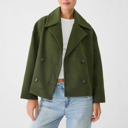 Women's cropped double breasted peacoat in military green