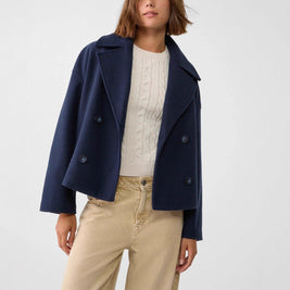 Women's cropped double breasted peacoat in navy
