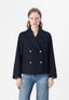Navy cropped peacoat worn with jeans