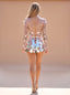 Women's Crystal Mirror Panel Mini Dress with Sheer Mesh Long Sleeves