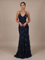 Women's Deep V-Neck Sequin Maxi Dress with Open Back, blue