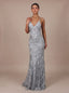 Women's Deep V-Neck Sequin Maxi Dress with Open Back, gray