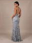 Women's Deep V-Neck Sequin Maxi Dress with Open Back