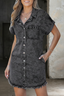 Women's Denim Shirt Dress with Frayed Hem in ash black