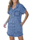 Women's Denim Shirt Dress with Frayed Hem in denim blue