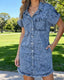 Women's Denim Shirt Dress with Frayed Hem
