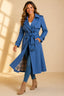 Women's double breasted long trench coat in blue