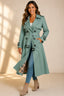 Women's double breasted long trench coat in mint green