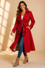 Women's double breasted long trench coat in red