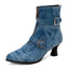Women's Double Buckle Pointed Toe Heeled Boots in denim