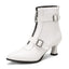 Women's Double Buckle Pointed Toe Heeled Boots in white