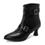 Women's Double Buckle Pointed Toe Heeled Boots in black