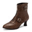 Women's Double Buckle Pointed Toe Heeled Boots in brown