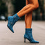 Denim ankle boots seen from the side