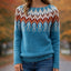 Women's Fair Isle Nordic Pattern Crew Neck Knit Sweater in blue