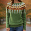 Women's Fair Isle Nordic Pattern Crew Neck Knit Sweater in green