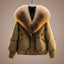 Women's faux fur collar oversized padded jacket in khaki