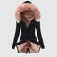 Women's faux fur hood fleece lined parka coat in black with pink fur