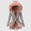 Women's faux fur hood fleece lined parka coat in gray with pink fur