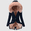 Women's faux fur hood fleece lined parka coat in navy with pink fur