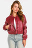 Women's faux leather bomber jacket with ribbed collar in red