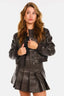 Women's faux leather bomber jacket with ribbed collar in brown