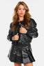 Women's faux leather bomber jacket with ribbed collar in black