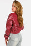 Red bomber jacket seen from the side