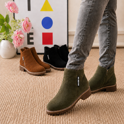 Women's faux shearling lined ankle boots in army green