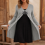 Women's Faux Two Piece Ribbed Dress with Buckle Detail in gray