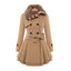 Women's fit and flare wool blend coat in beige with faux fur collar